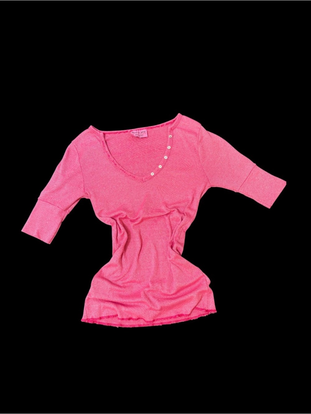 Vintage y2k Michael Stars Hot Pink V-Neck Button Detail Tee